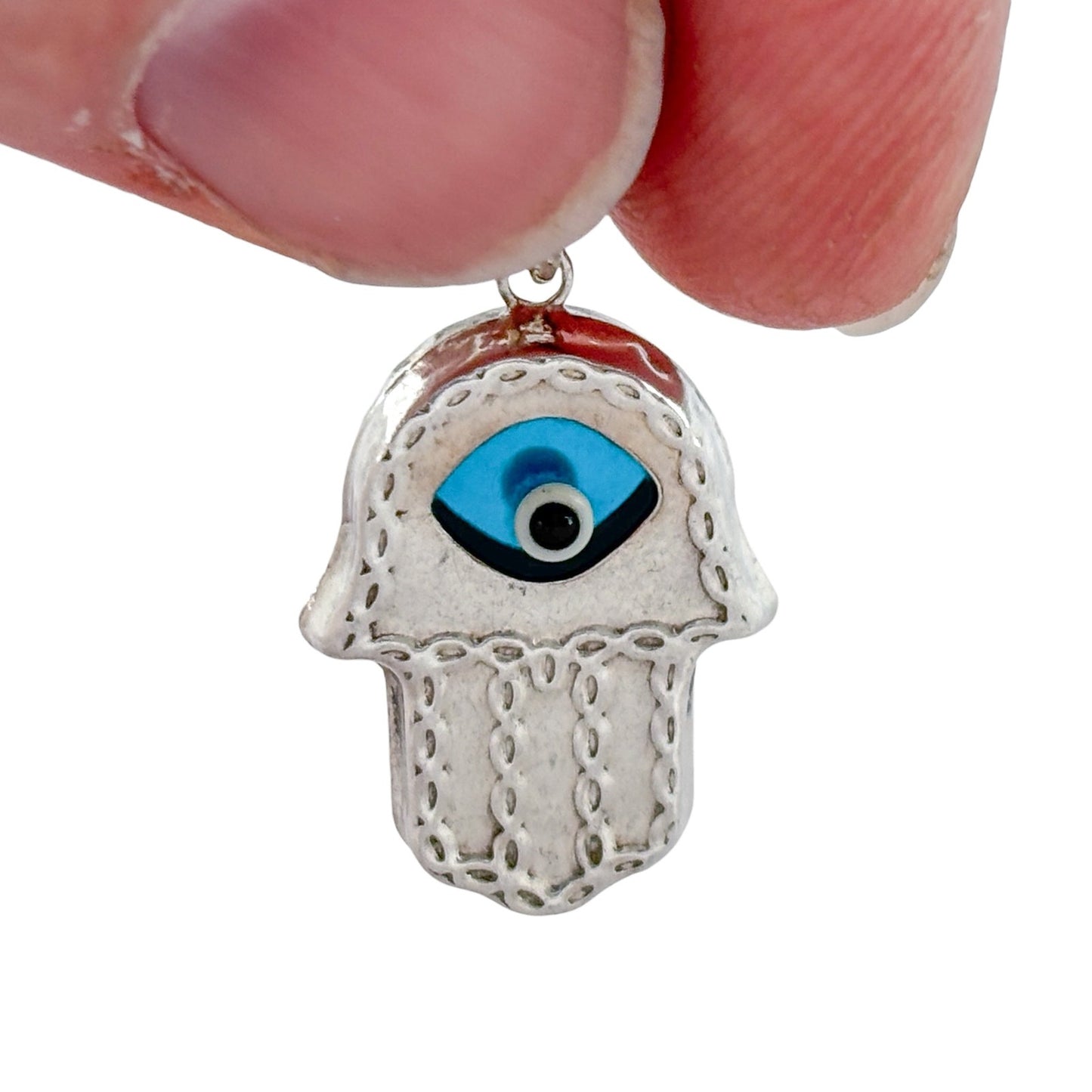 Vintage Sterling Silver 925 Hamsa Evil Eye Pendant