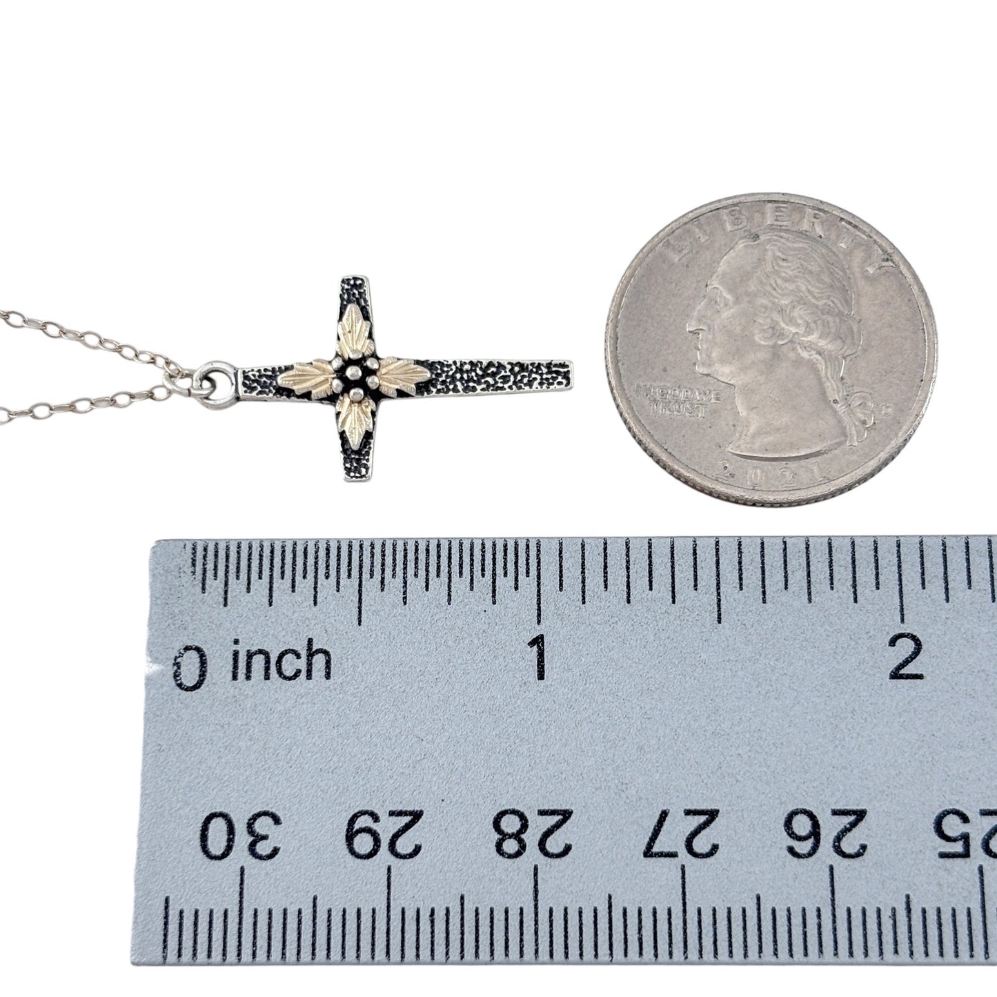 Vintage Sterling Silver 925 Floral Cross Pendant Necklace 18"