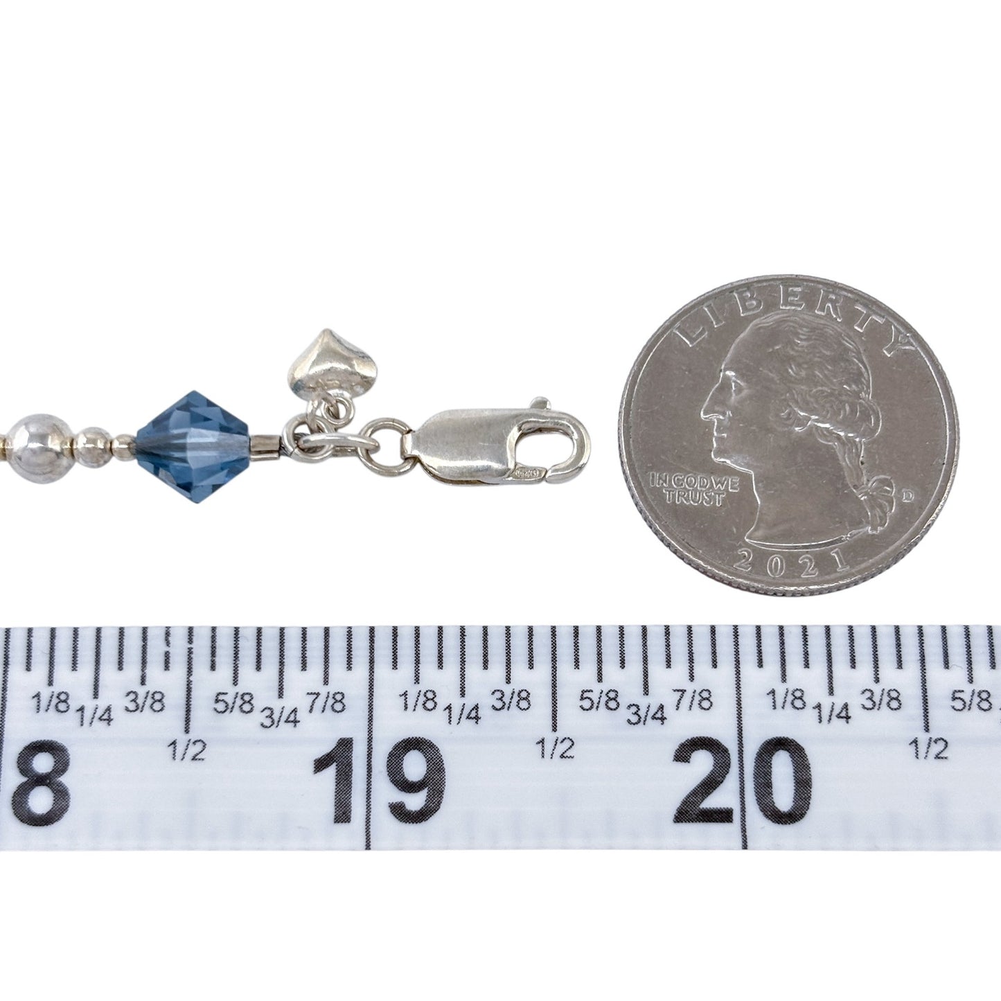 Estate Sterling Silver 925 Porcelain Blue Swarovski Necklace 17.5"-19.5"