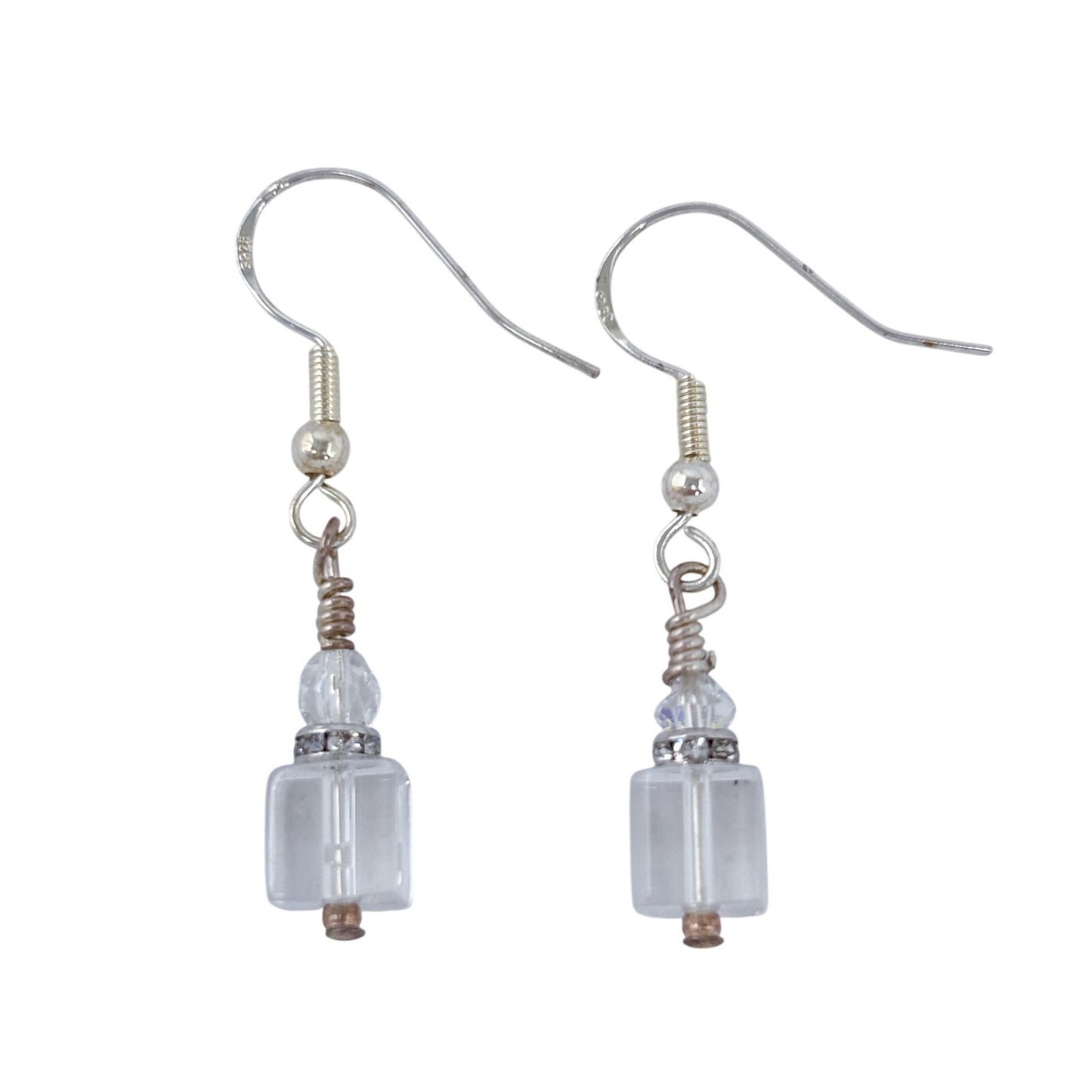 Estate Sterling Silver 925 Cubic Zirconia Crystal Earrings