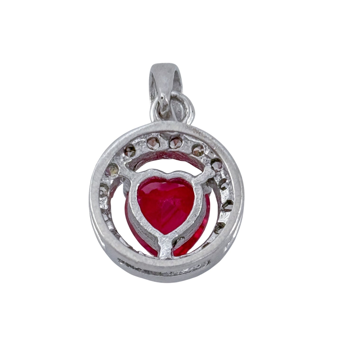 Vintage Sterling Silver 925 Lab Created Ruby Cubic Zirconia Heart Pendant