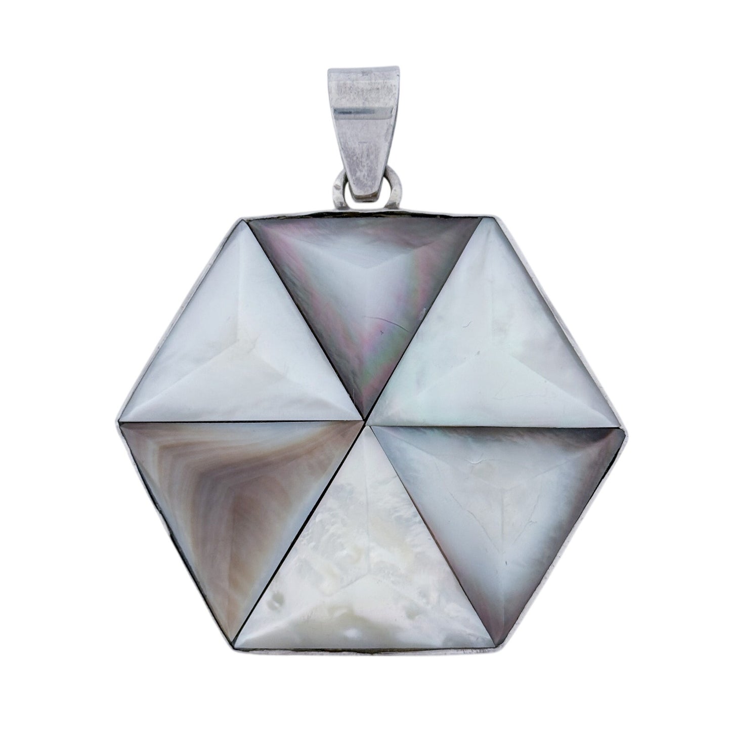 Vintage Sterling Silver 925 Mother of Pearl Hexagon Pendant