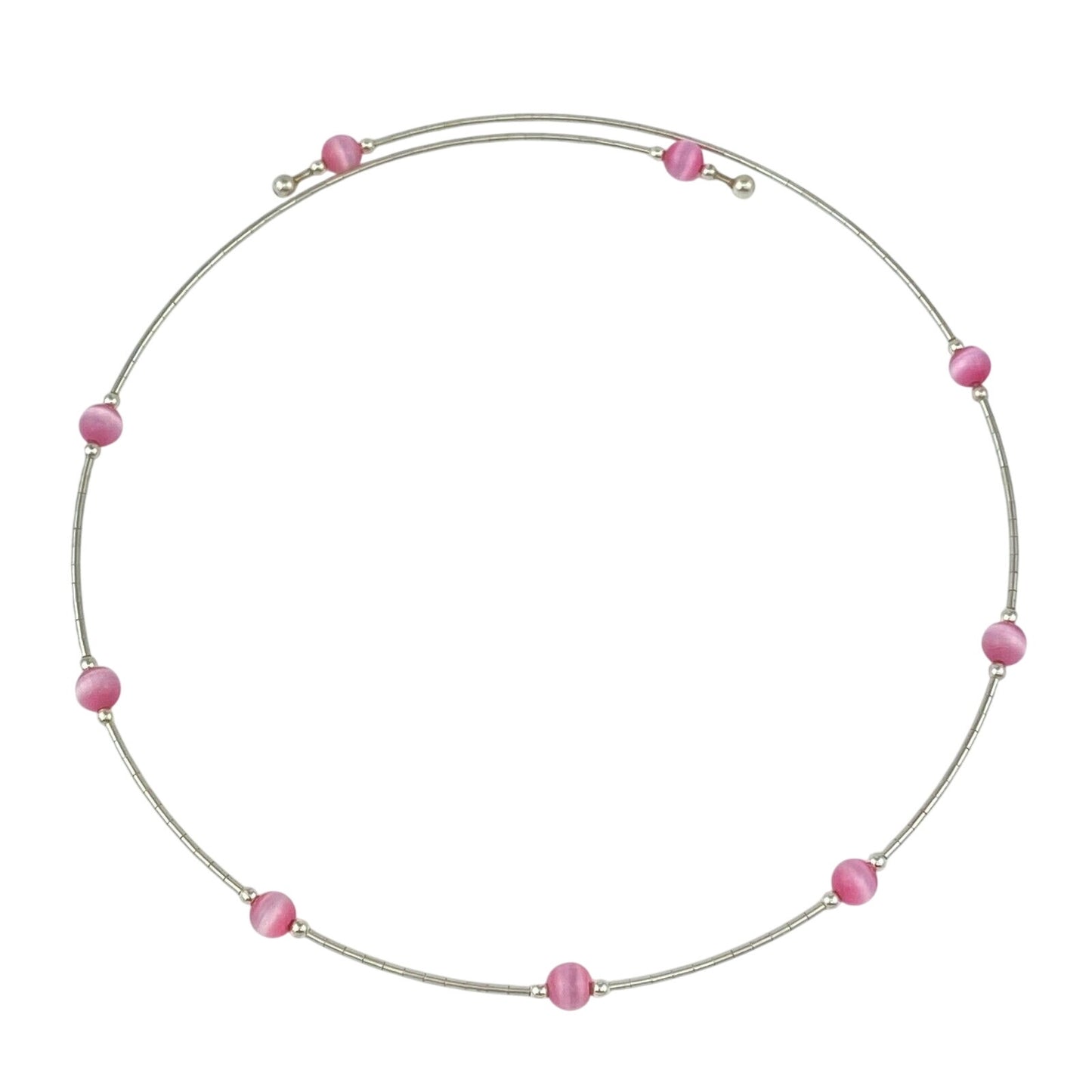 Vintage Sterling Silver 925 Pink Cat’s Eye Flexible Necklace 16"