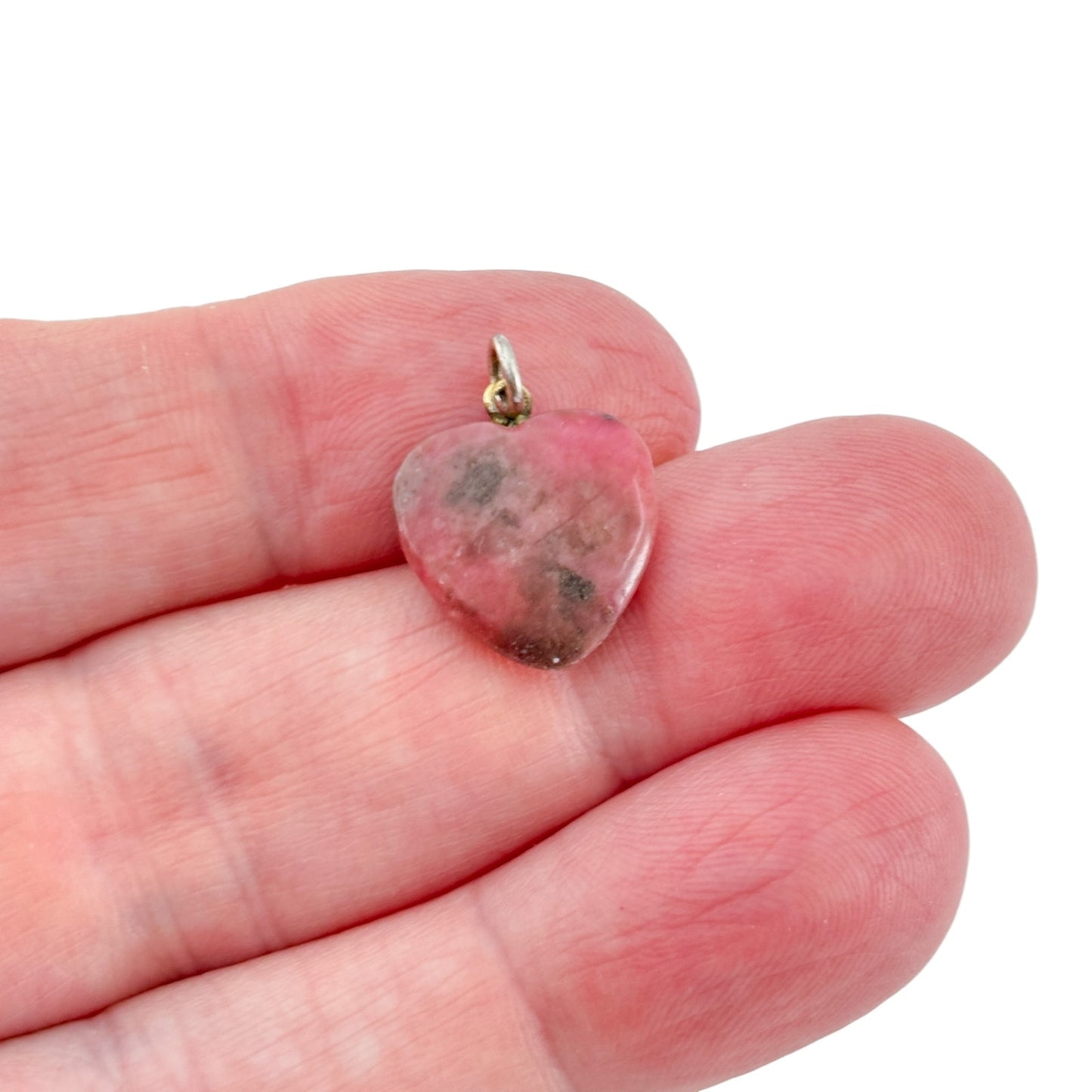 Vintage Sterling Silver 925 Rhodonite Heart Pendant