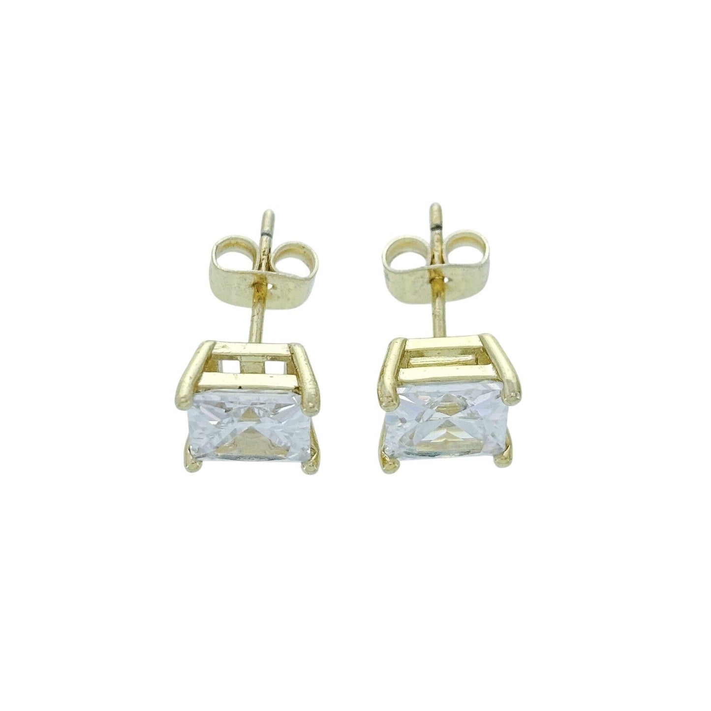 Vintage Gold-Tone Square Cubic Zirconia Stud Earrings