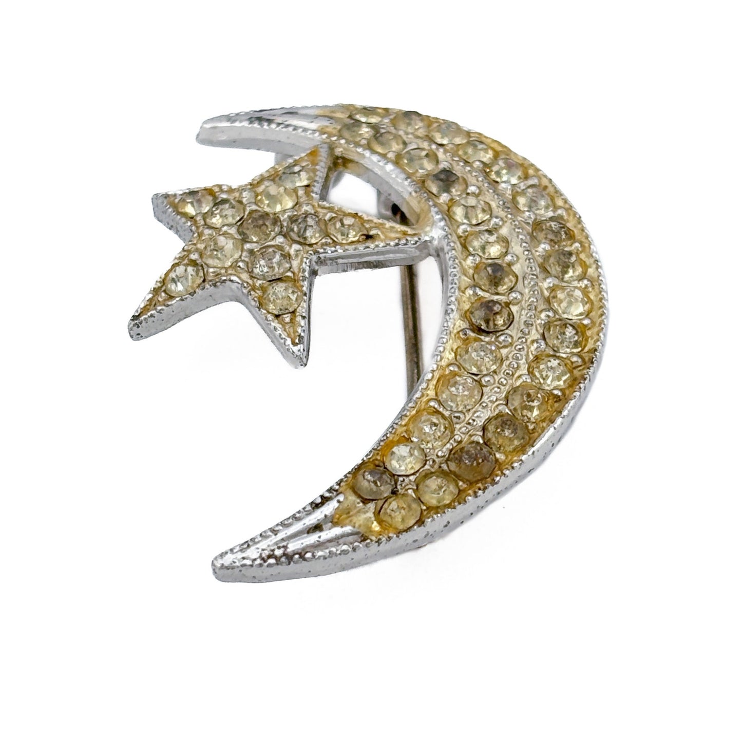 Vintage Sterling Silver 925 Moon Star Brooch