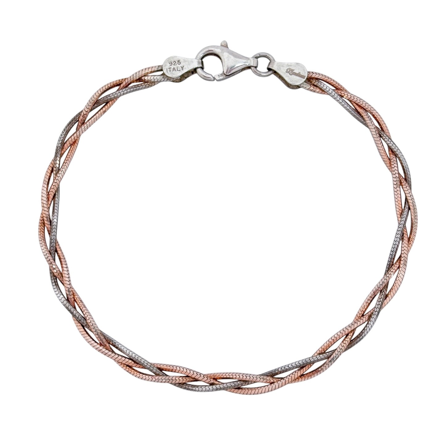 Estate Sterling Silver 925 Tri-Color Braided Bracelet 7"