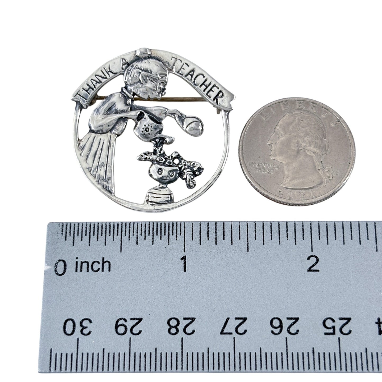 Vintage Sterling Silver 925 Thank A Teacher Brooch