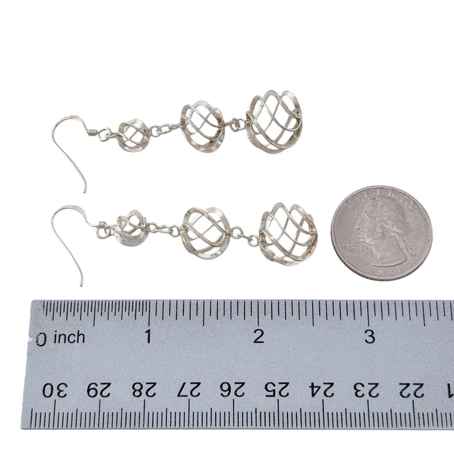 Vintage Sterling Silver 925 Graduated Swirl Dangle Earrings