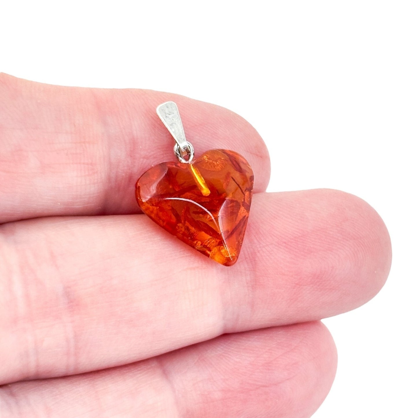 Vintage Sterling Silver 925 Cognac Amber Heart Pendant