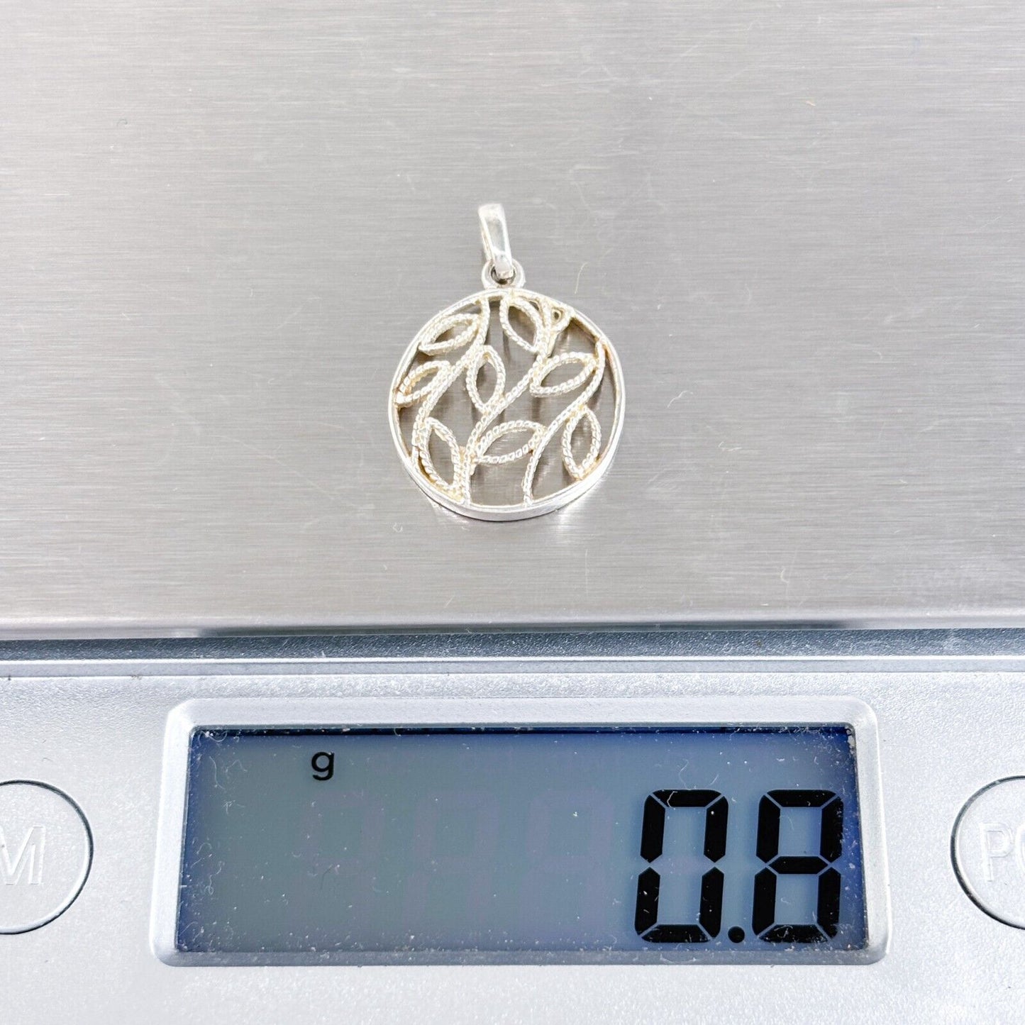 Vintage Sterling Silver 925 Filigree Leaf Circle Pendant