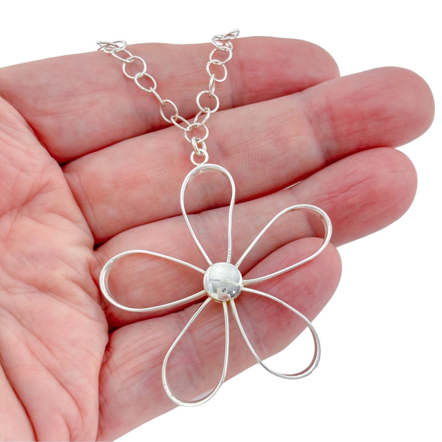 Vintage Italy Sterling Silver 925 Open Flower Necklace 18"