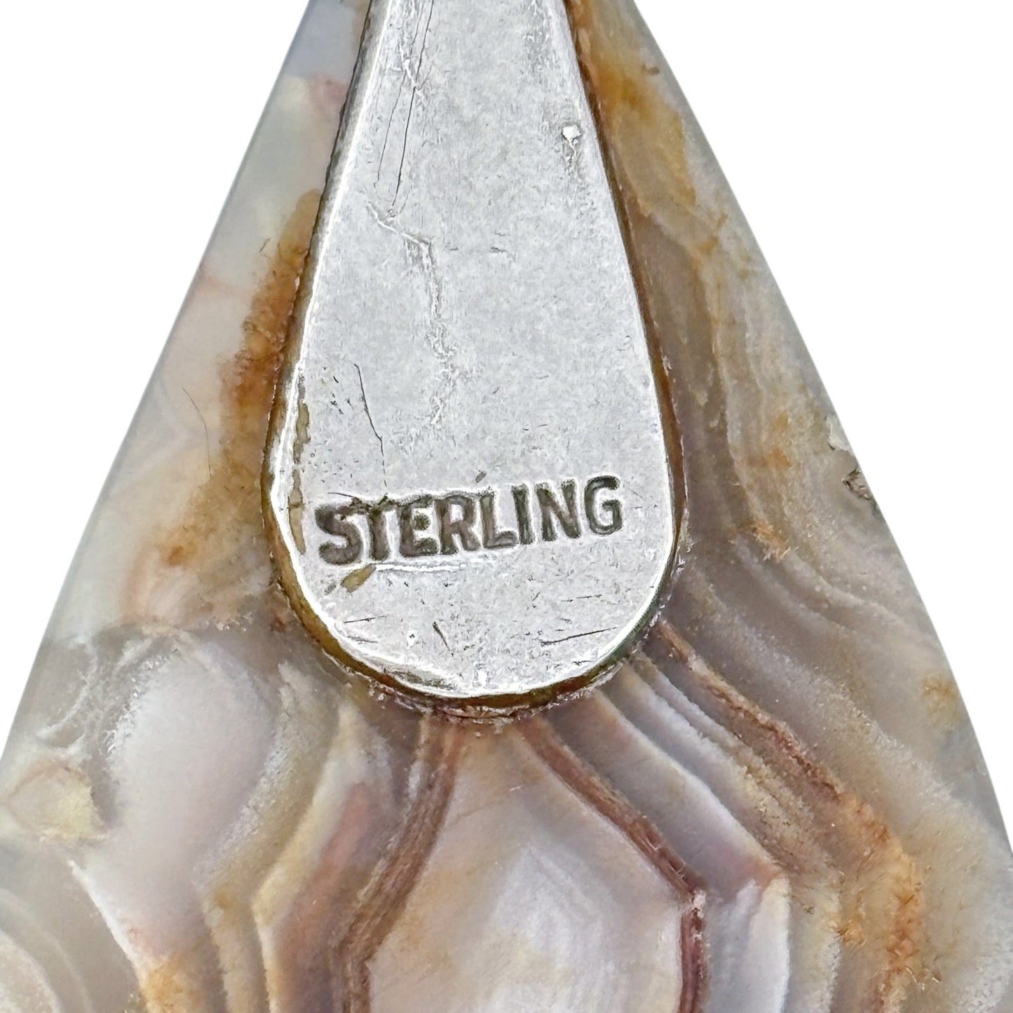 Vintage Sterling Silver 925 Gray Banded Agate Pendant
