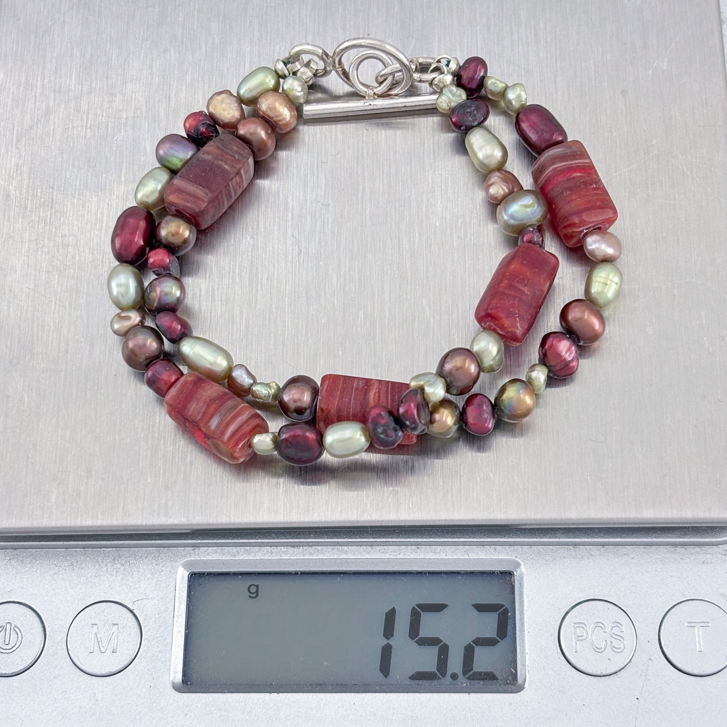 Vintage Sterling Silver 925 Multi Pearl Agate Bracelet 6.5"