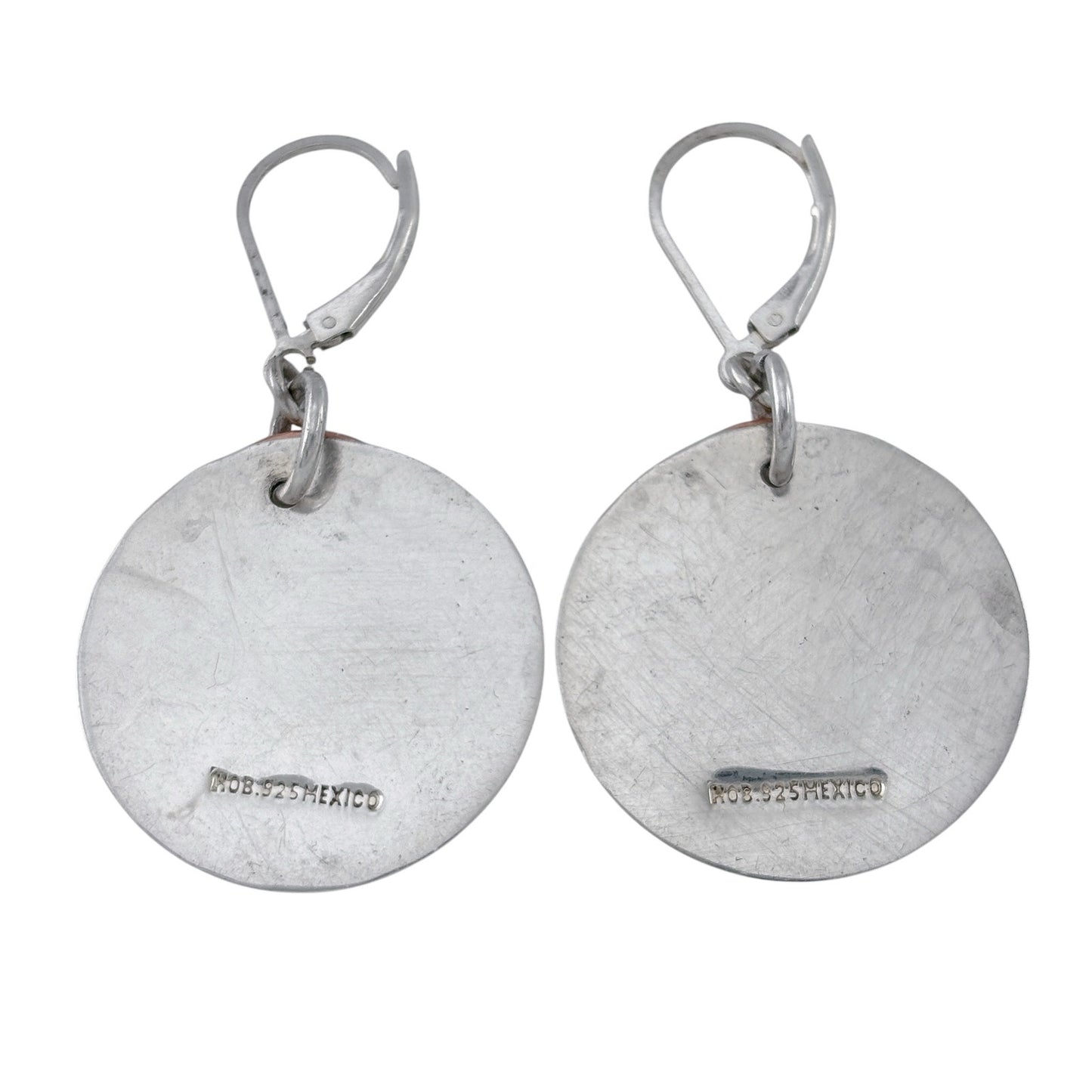 Vintage Mexico Sterling Silver 925 Copper Accent Disc Earrings