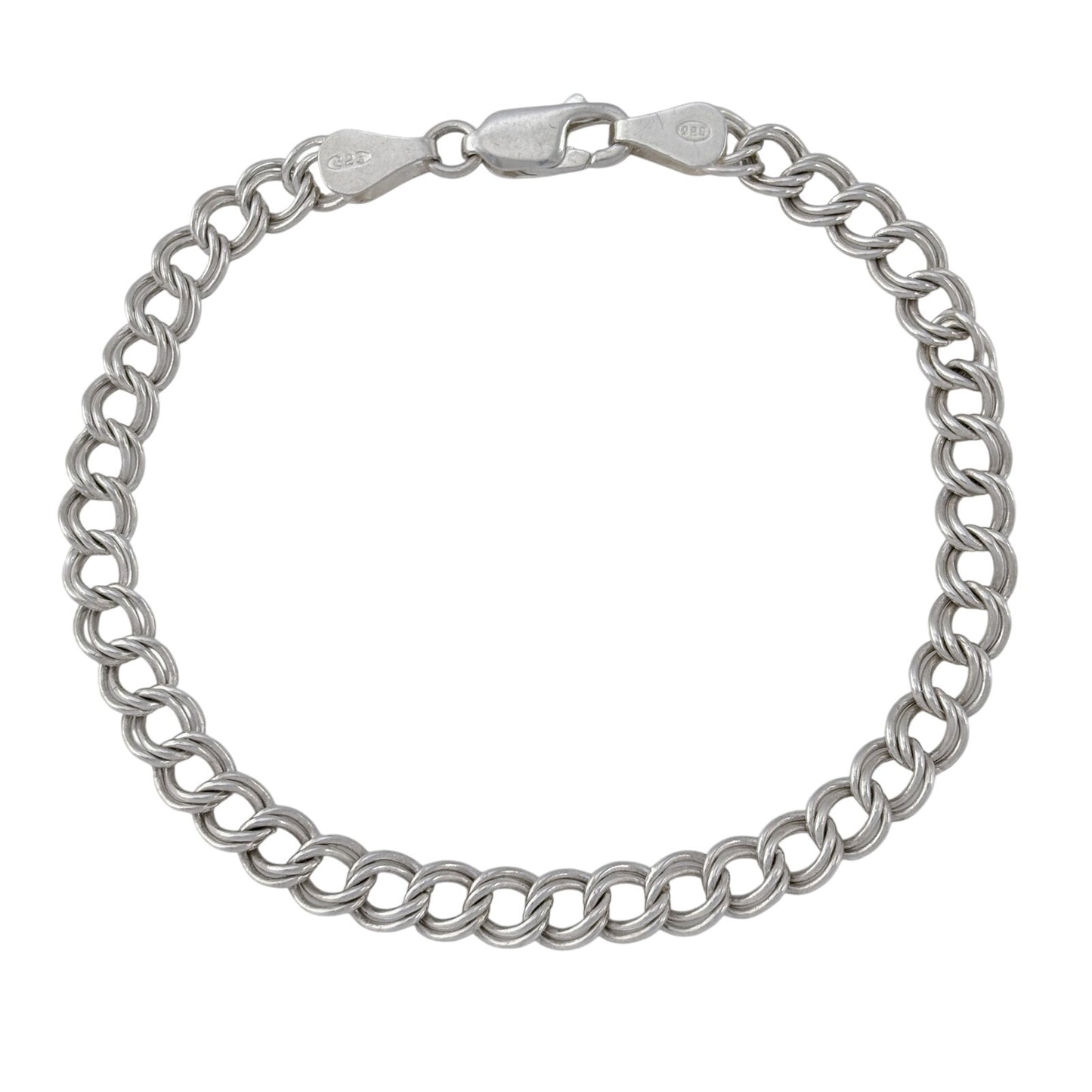 Vintage Sterling Silver 925 Italian Curb Chain Charm Bracelet 7"