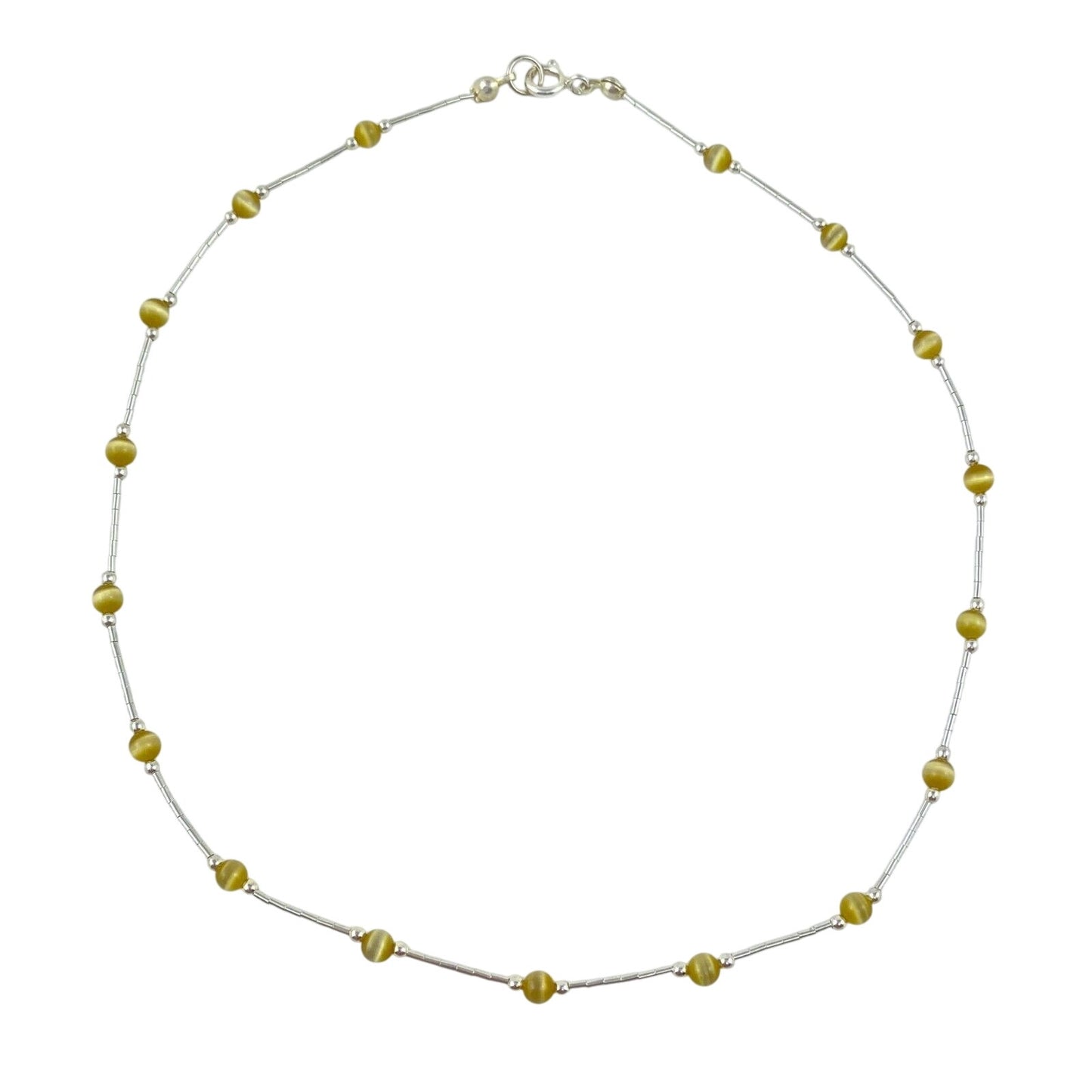 Vintage Sterling Silver 925 Gold Cat’s Eye Necklace 16"