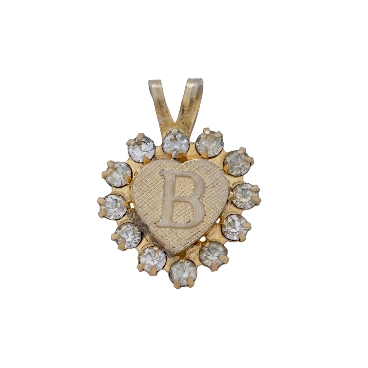 Vintage Gold-Tone Cubic Zirconia Initial B Heart Pendant