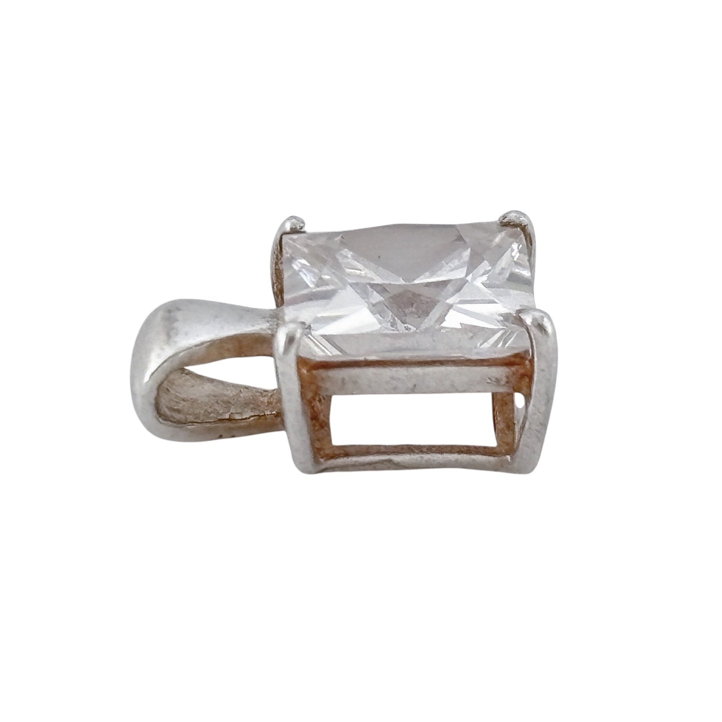 Vintage Sterling Silver 925 Cubic Zirconia Square Pendant