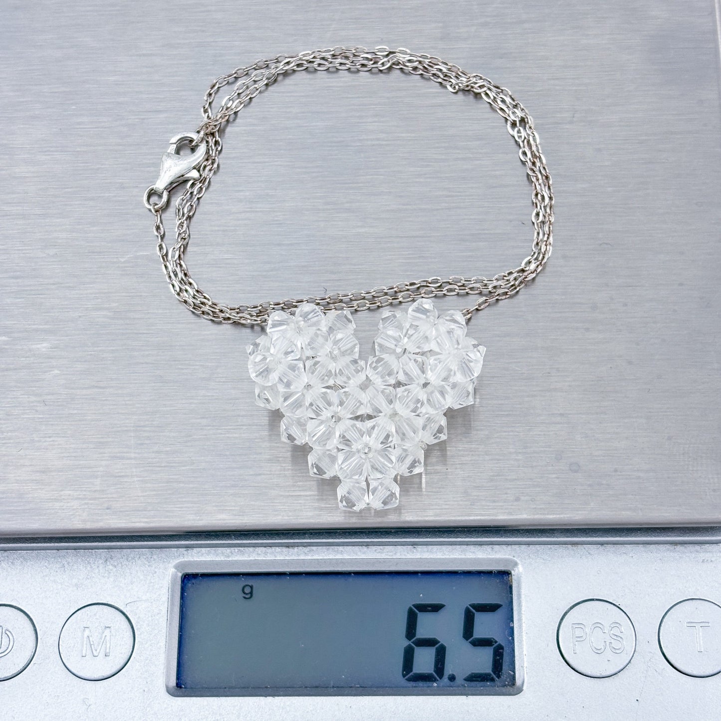 Vintage Sterling Silver 925 Crystal Heart Pendant 15.5"-17.5"