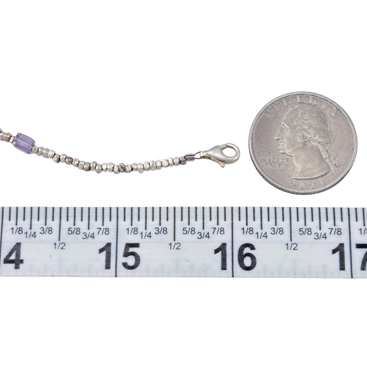 Vintage Sterling Silver 925 Amethyst Bead Necklace 16"