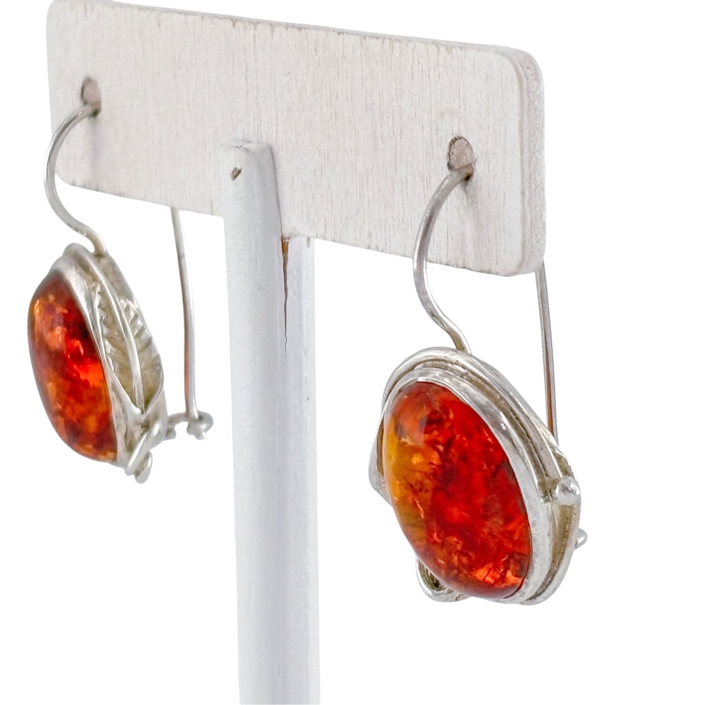 Vintage Sterling Silver 925 Amber Drop Earrings