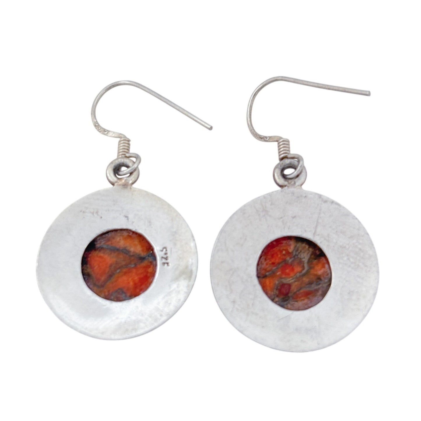 Vintage Sterling Silver 925 Round Jasper Earrings