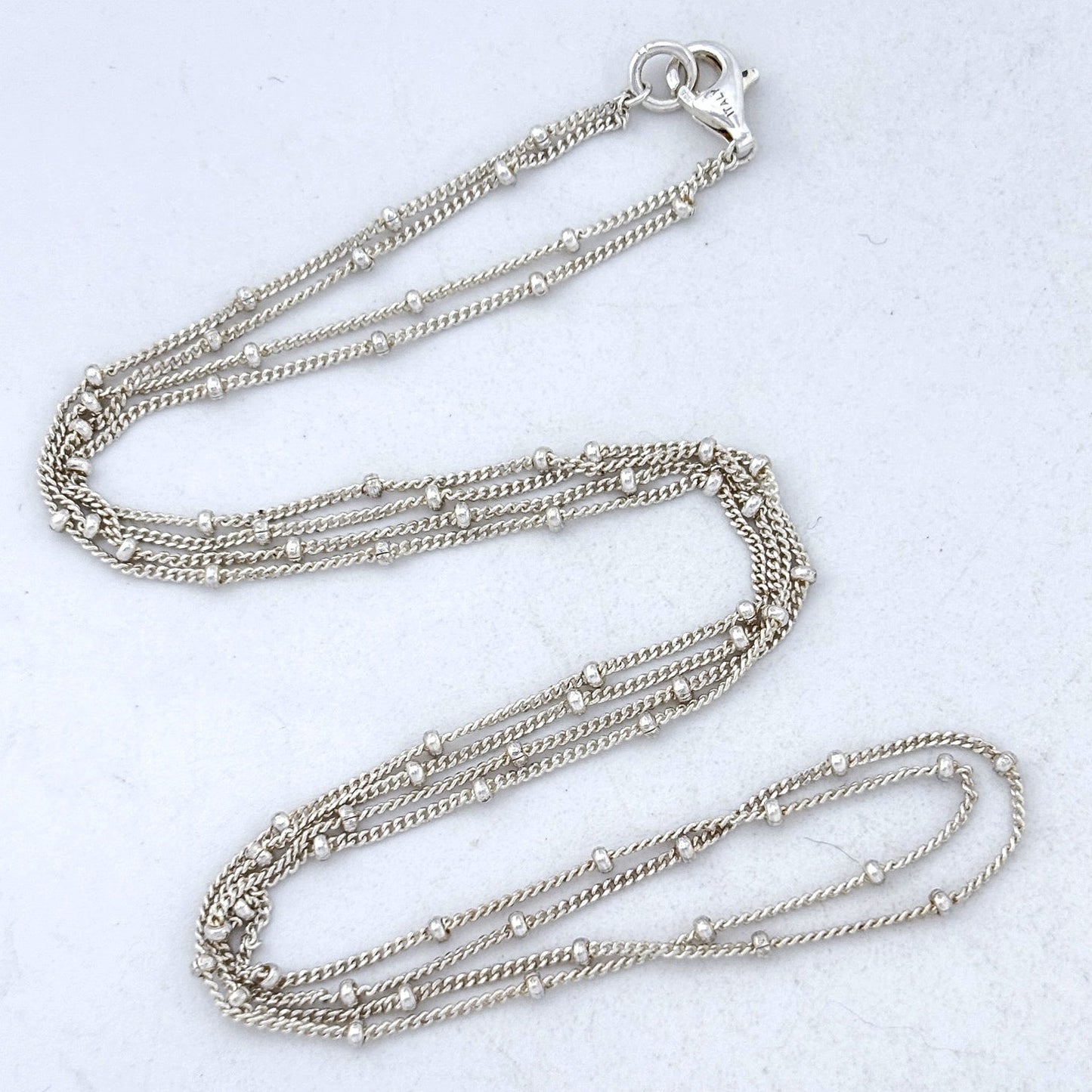 Vintage Sterling Silver 925 Multi Strand Bead Chain Necklace 18"