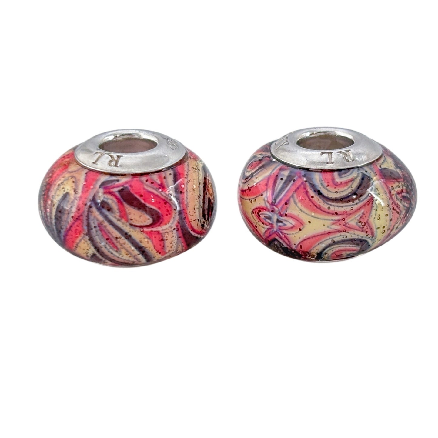 Vintage Sterling Silver 925 Pink Murano Glitter Glass Charm Bead