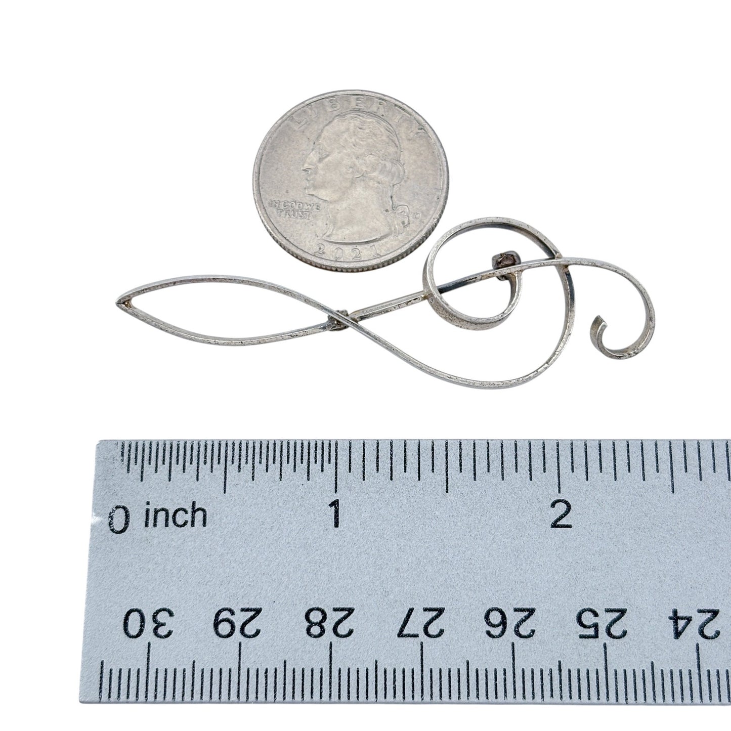 Vintage Beau Sterling Silver 925 Treble Clef Brooch