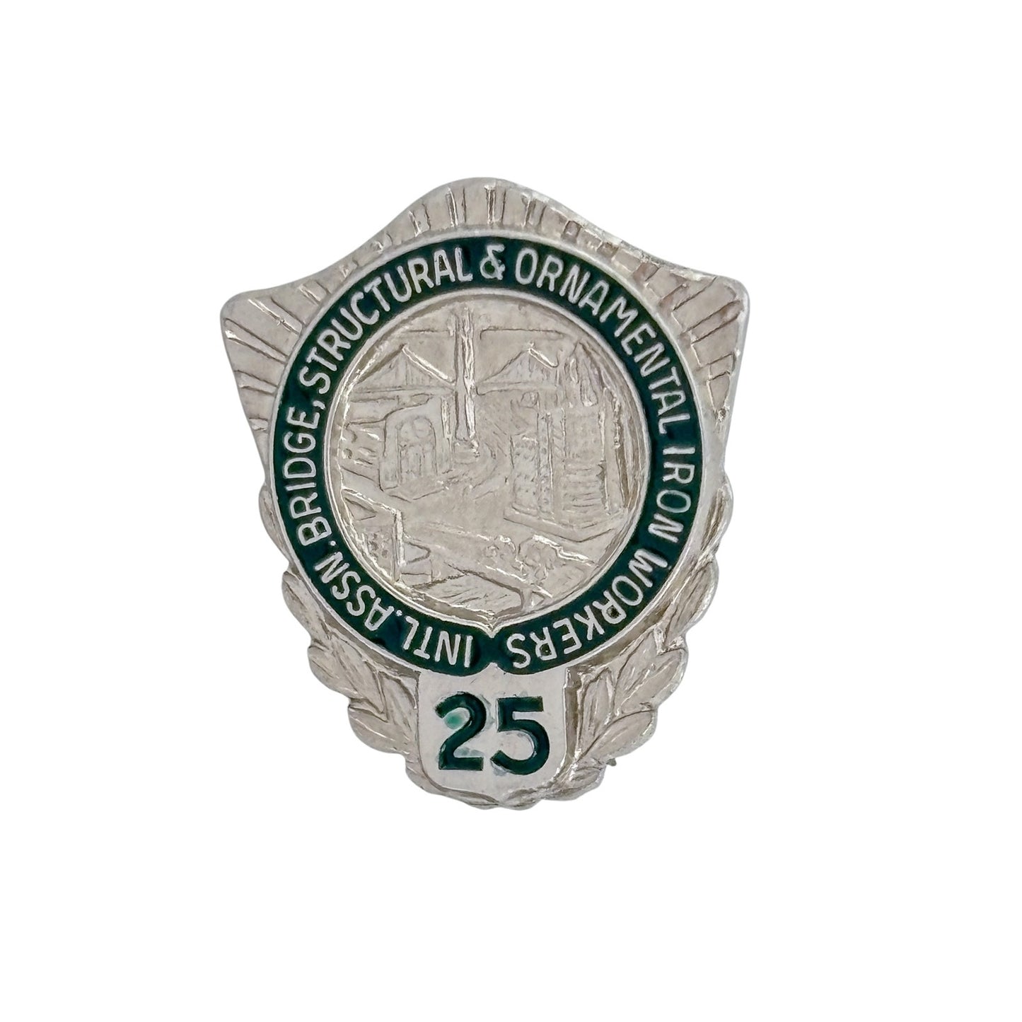 Vintage Sterling Silver 925 Iron Workers Union 25 Year Lapel Pin