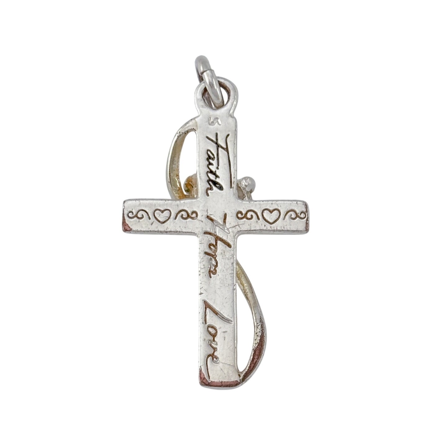 Vintage Silver Plated Faith Hope Love Cross Pendant