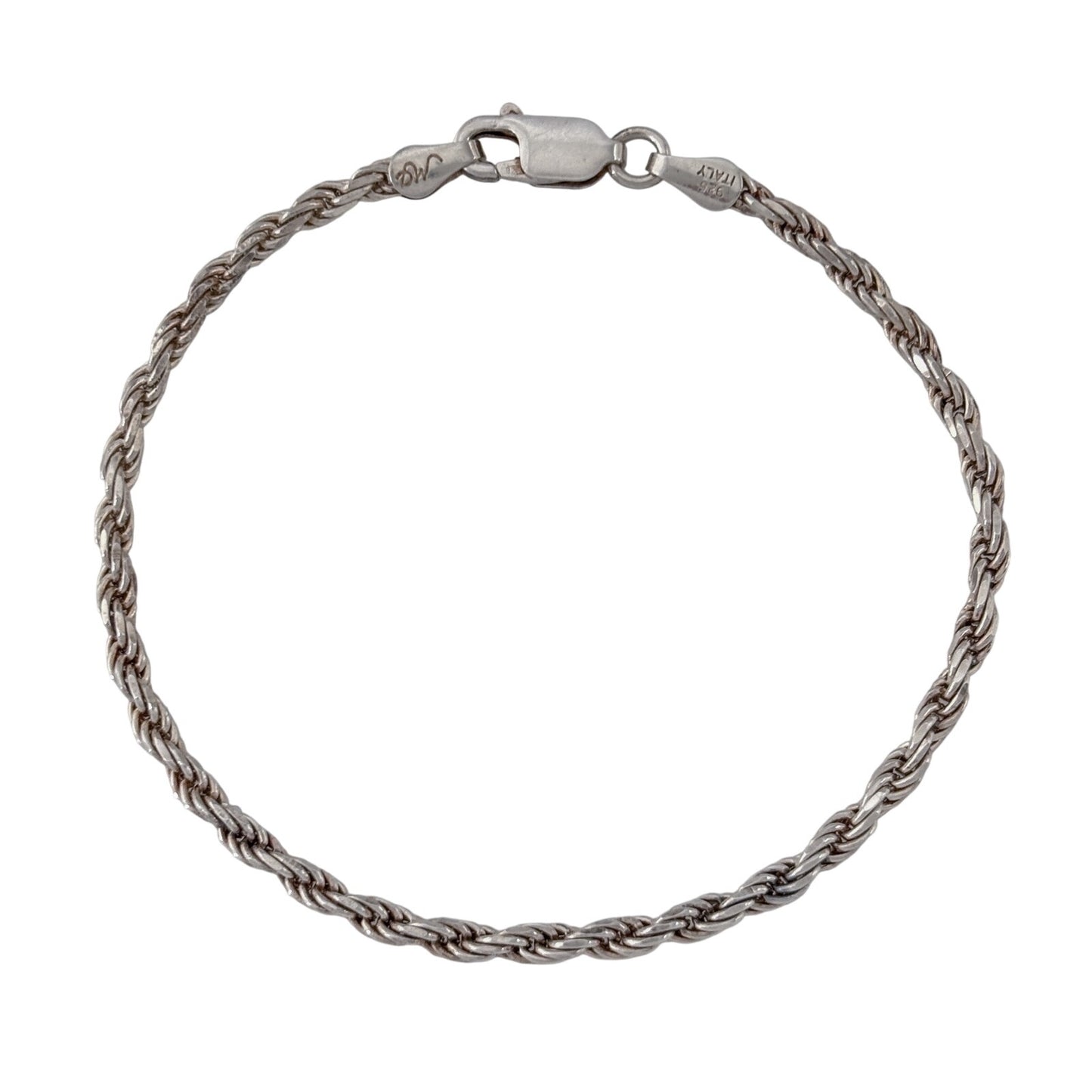 Vintage Italian Sterling Silver 925 Rope Chain Bracelet 6.75"