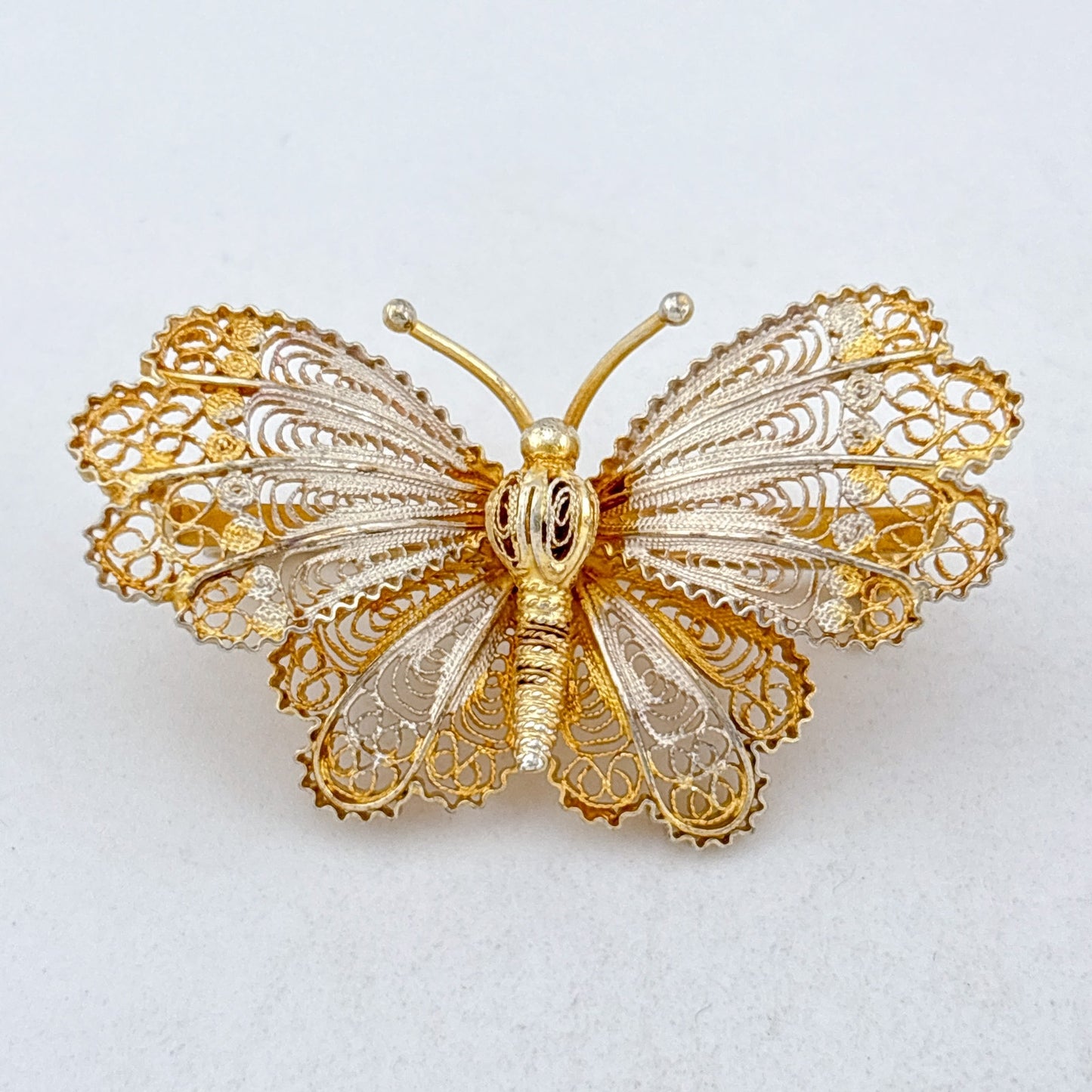 Vintage Sterling Silver 950 Gilt Filigree Butterfly Brooch