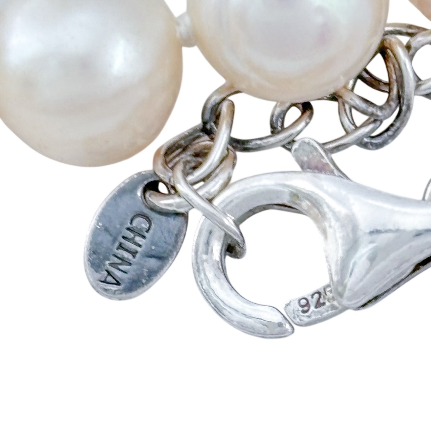 Vintage Sterling Silver 925 Pearl Milky Aquamarine Necklace 18"-20.5"