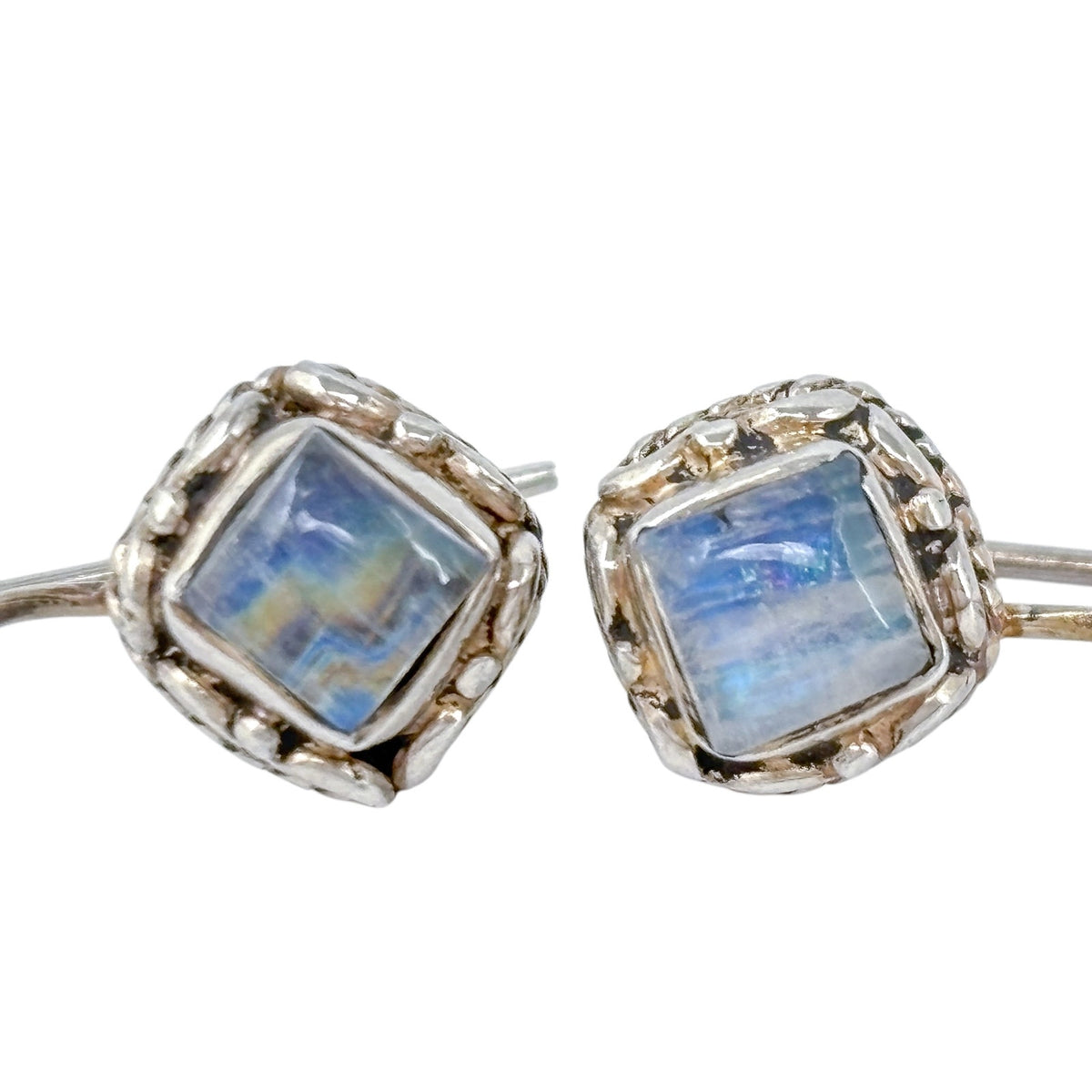 Sterling Silver 925 Rainbow Moonstone Hook Earrings
