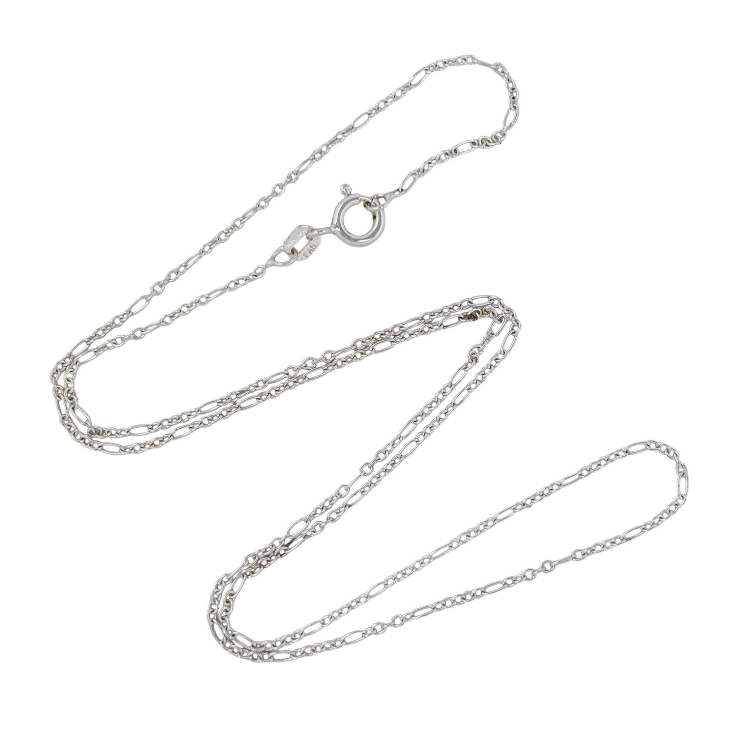 Silver chain necklace on a white background