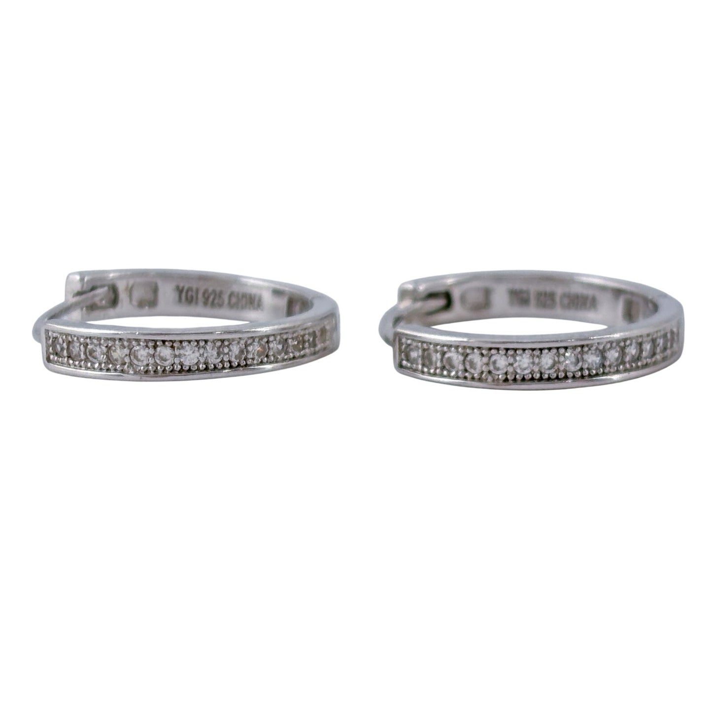 Vintage Sterling Silver 925 Diamond 0.14ctw Huggie Hoop Earrings