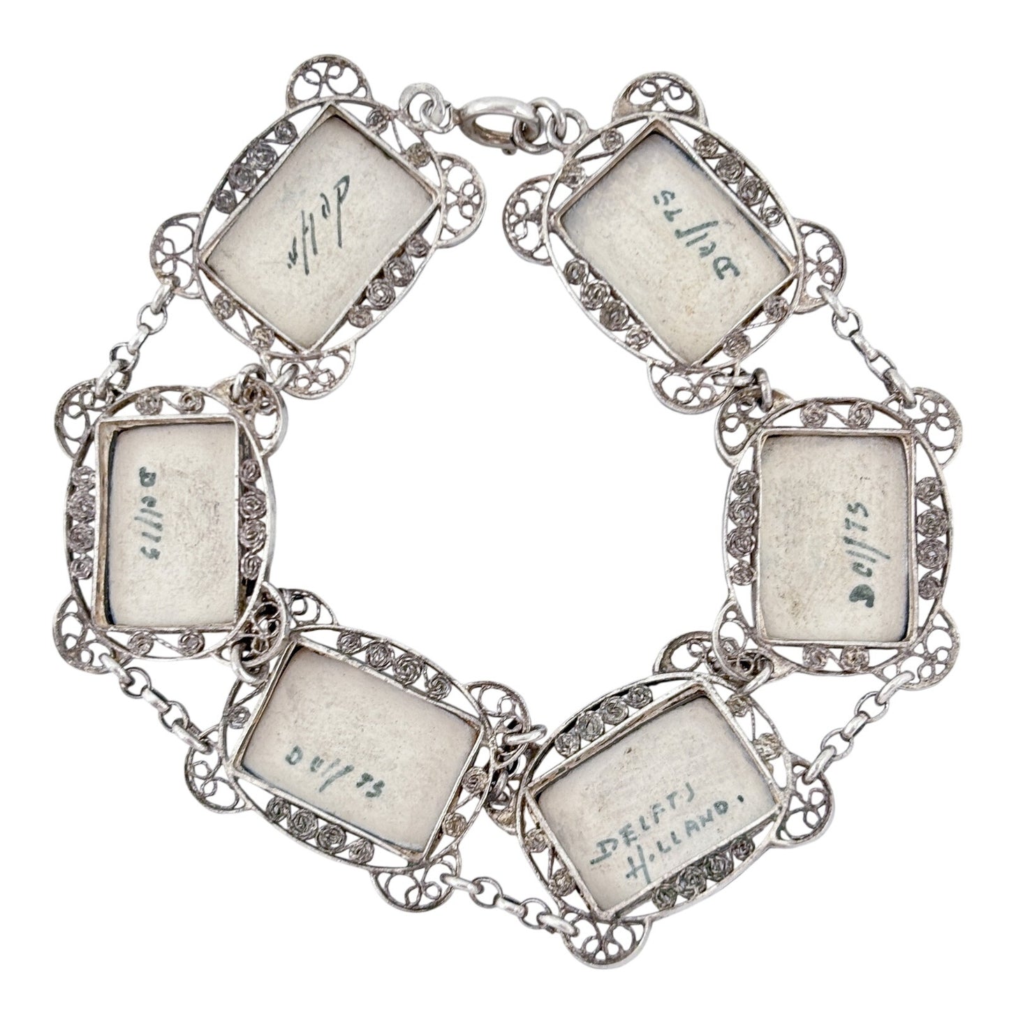 Vintage Delft Holland Sterling Silver 925 Porcelain Bracelet 7.5"