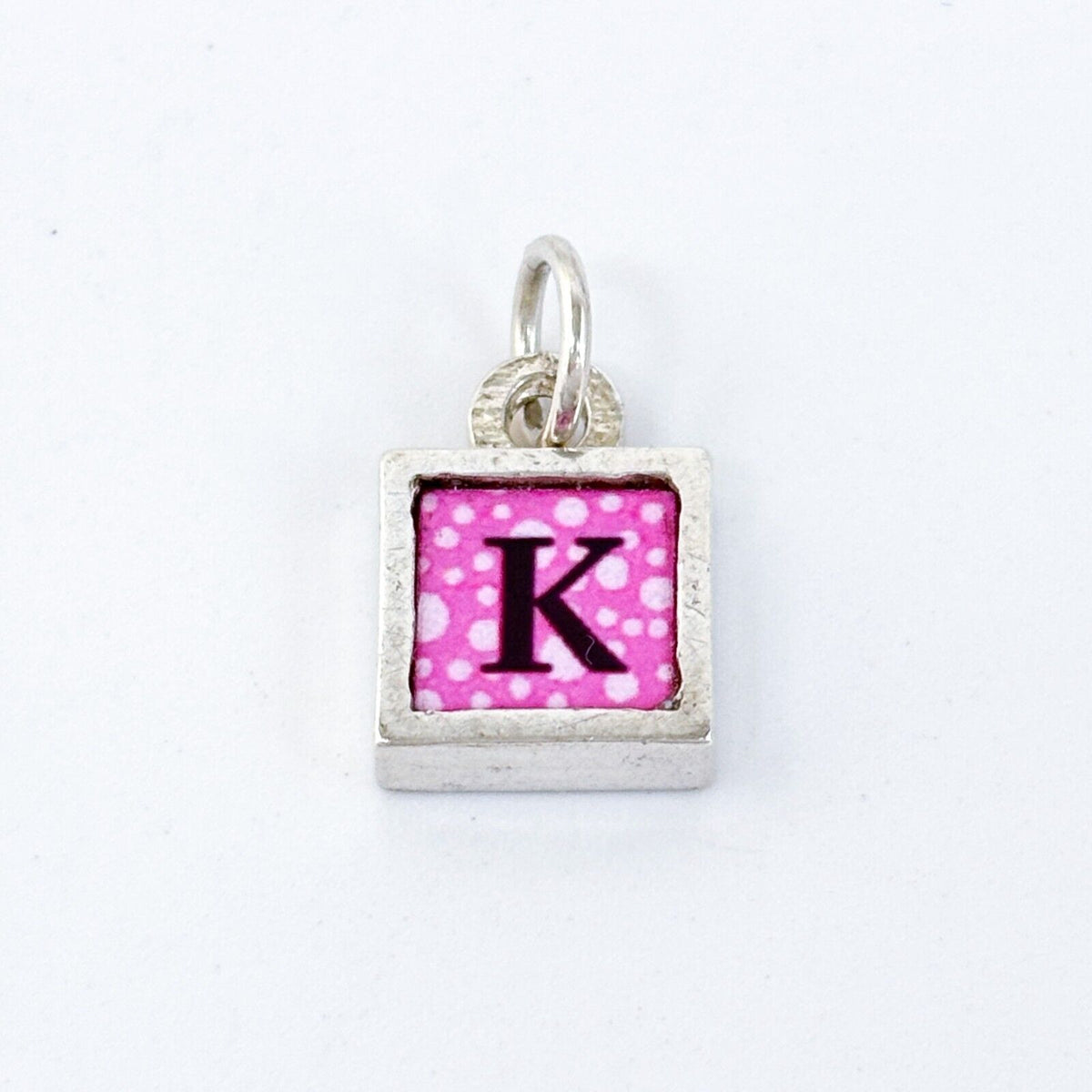 Vintage Sterling Silver 925 Pink Reversible Initial "K" Charm Pendant