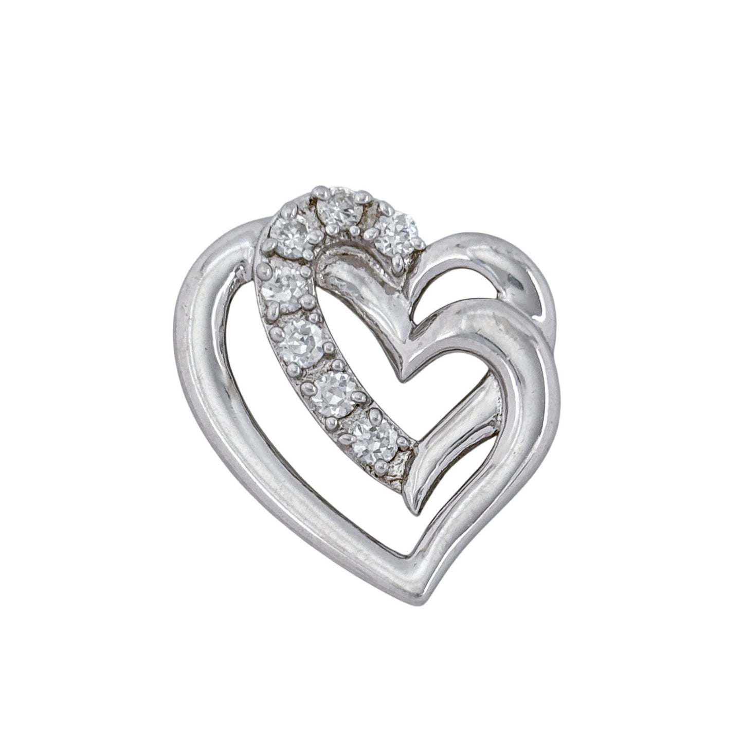Vintage Sterling Silver 925 Cubic Zirconia Double Heart Pendant