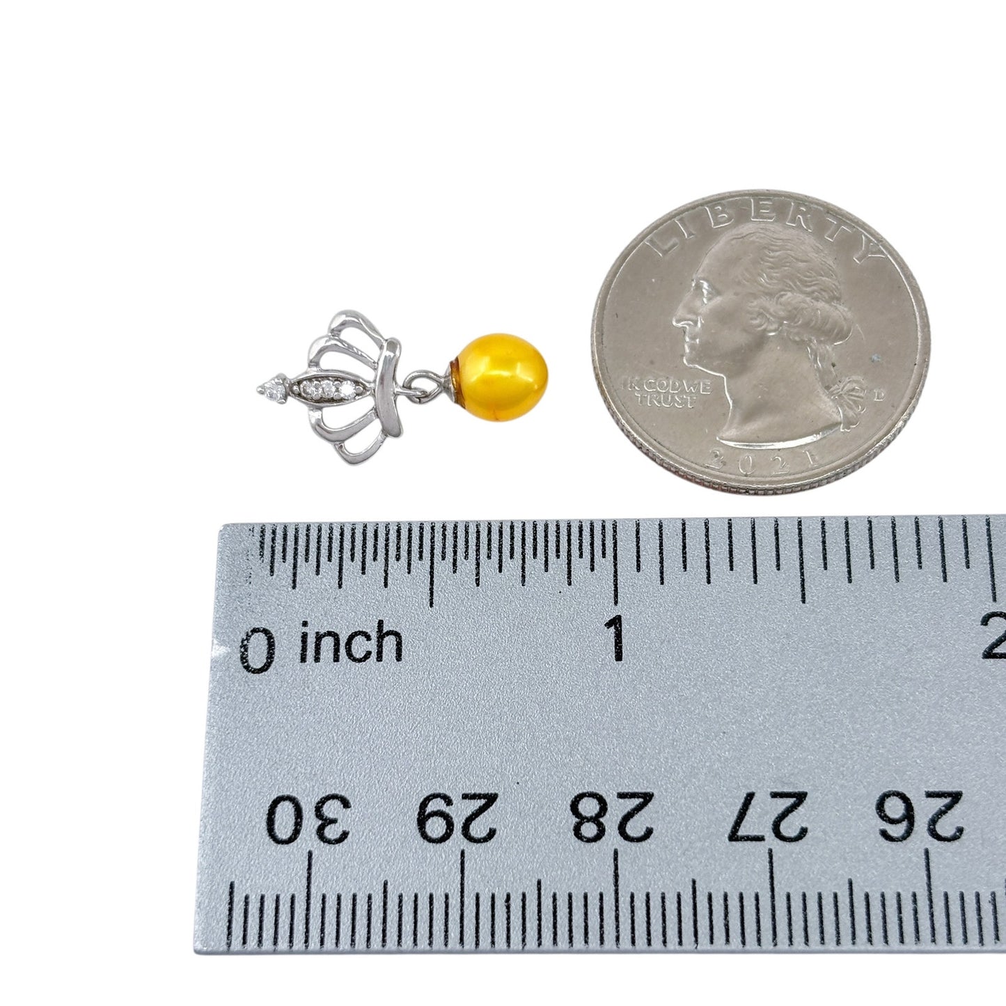 Vintage Sterling Silver 925 Yellow Pearl Dangle Cubic Zirconia Crown Pendant