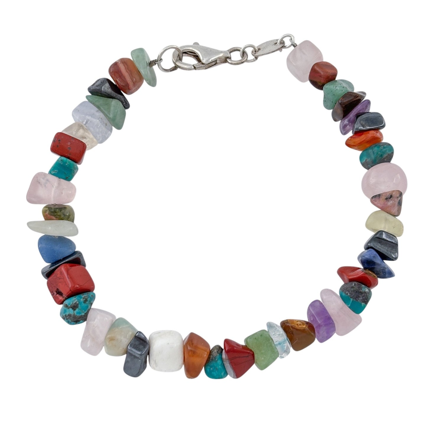 Vintage Sterling Silver 925 Multi-Stone Chip Bracelet 8"