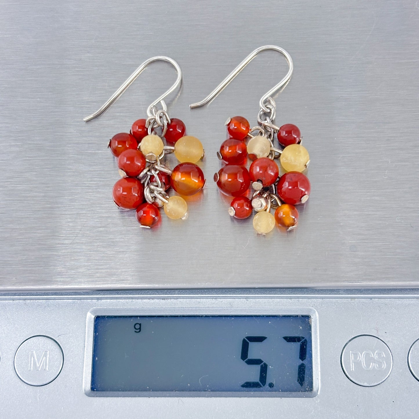 Vintage Sterling Silver Red Glass Cluster Earrings
