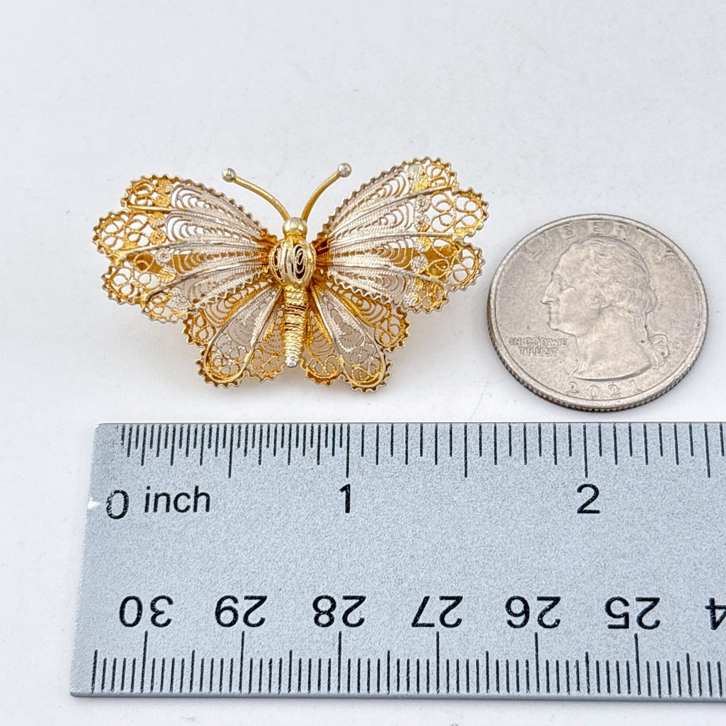Vintage Sterling Silver 950 Gilt Filigree Butterfly Brooch