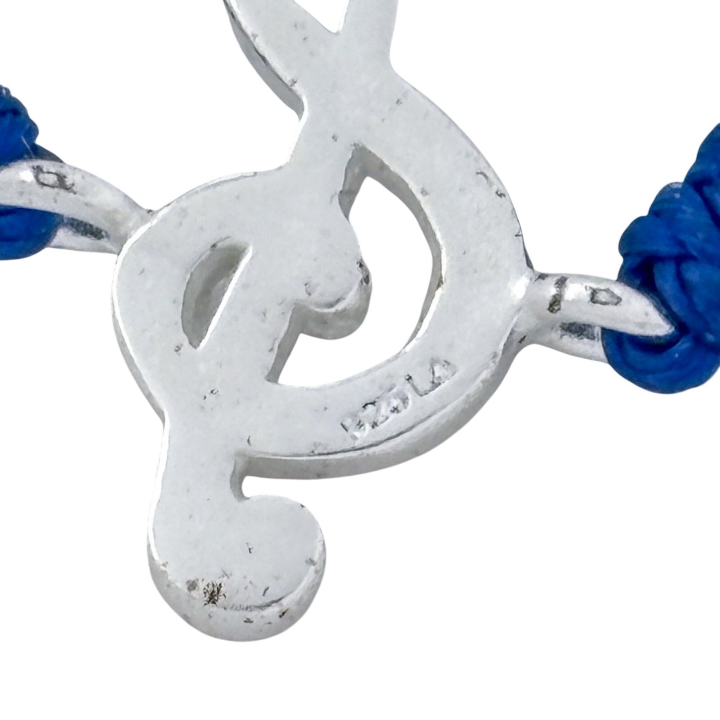 Adjustable Blue Cord Sterling Silver 925 Treble Clef Bracelet