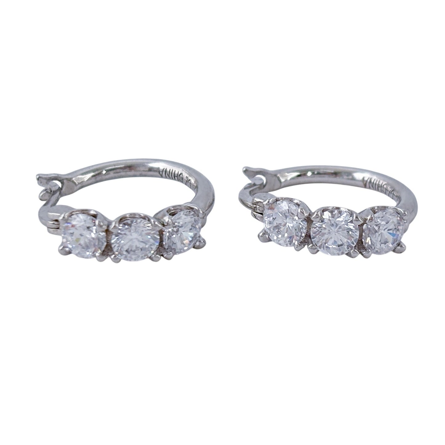 Vintage Sterling Silver 925 Cubic Zirconia Huggie Hoop Earrings