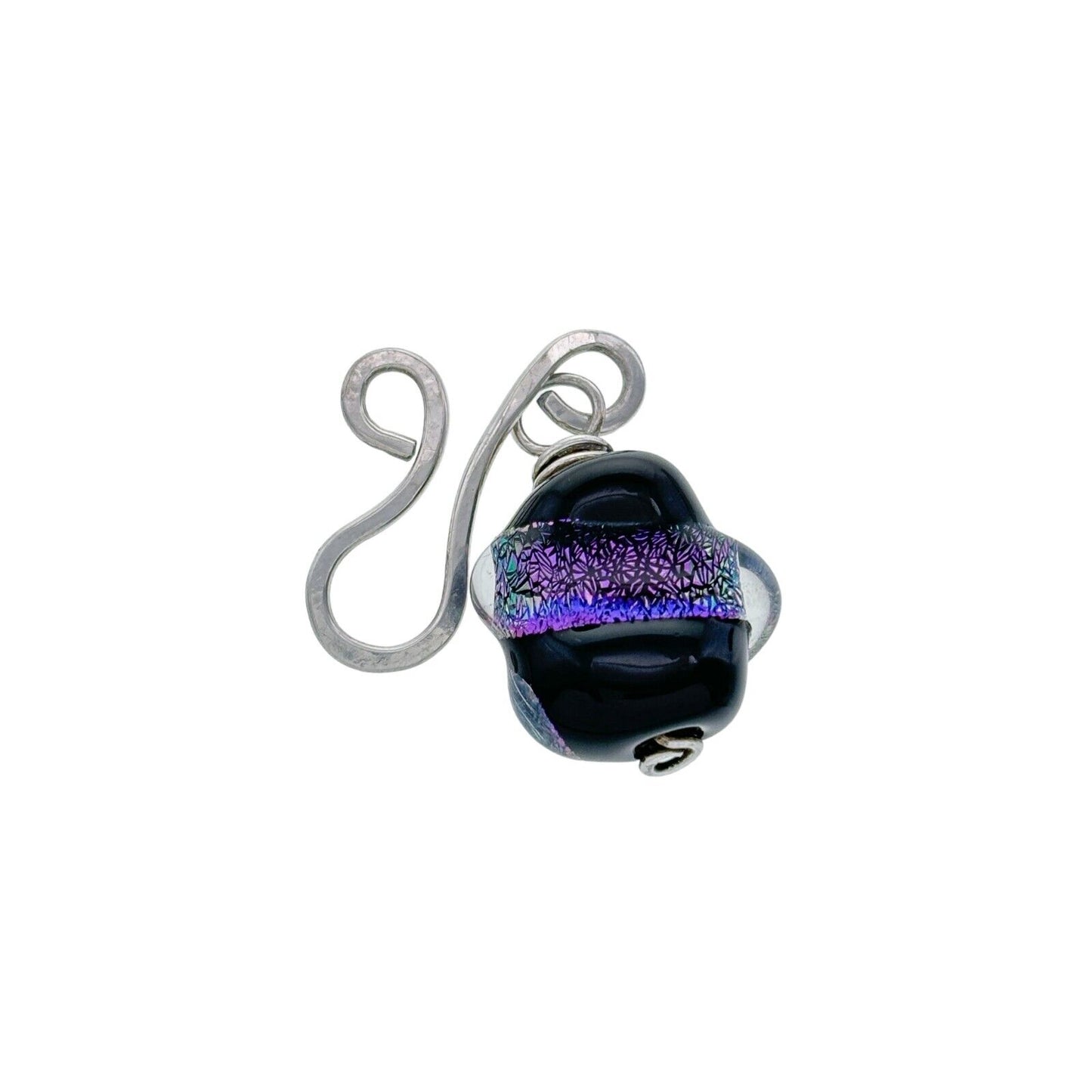 Vintage Silver Tone Abstract Dichroic Glass Pendant