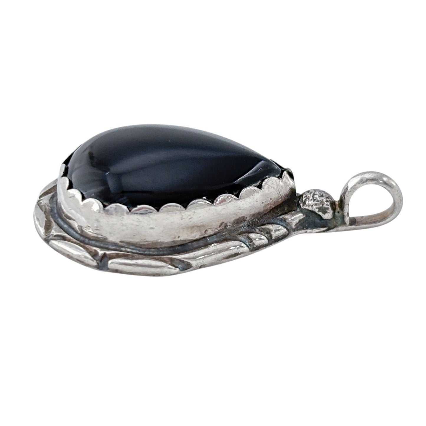 Vintage RB Sterling Silver 925 Black Onyx Teardrop Cabochon Pendant