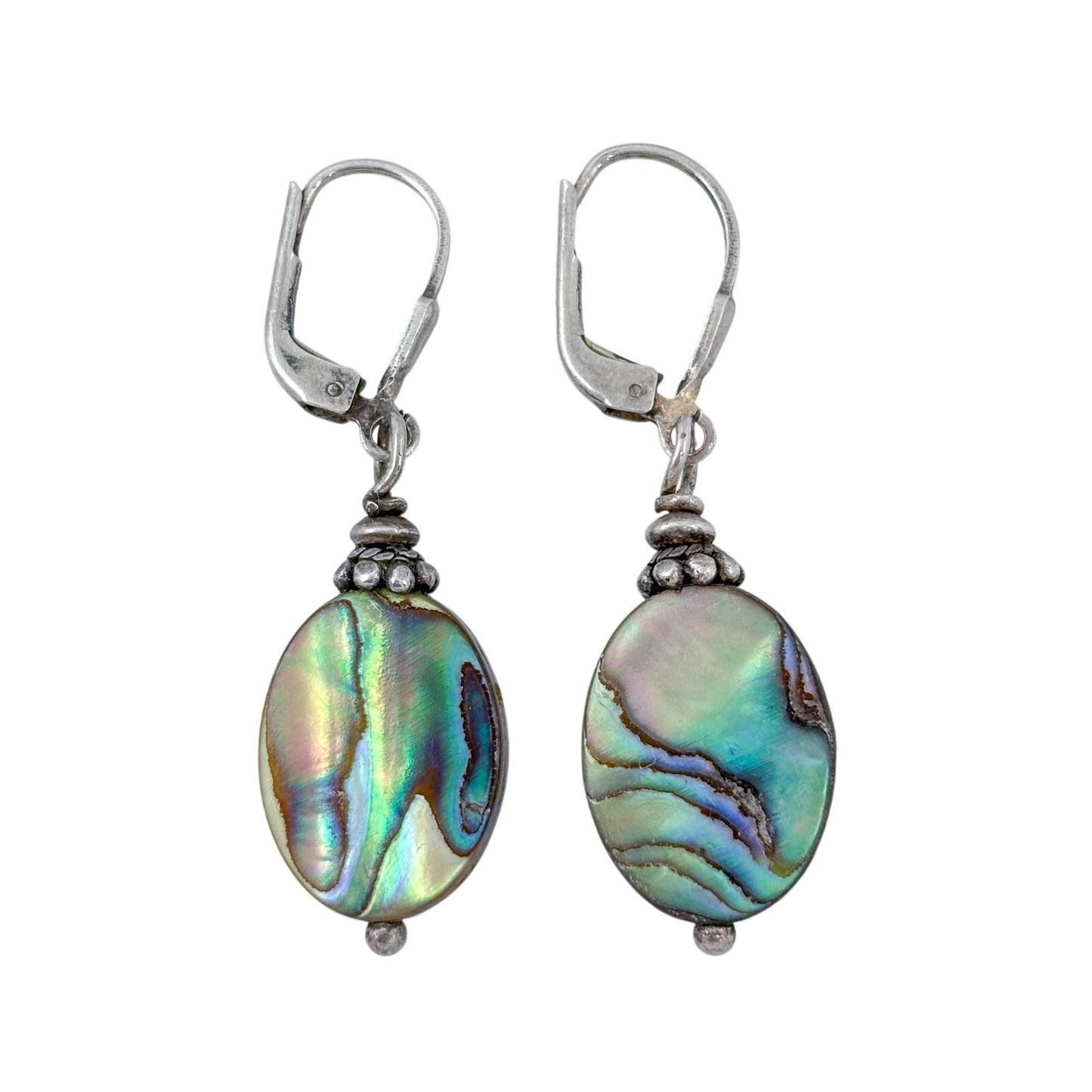 Estate Sterling Silver 925 Abalone Shell Dangle Earrings